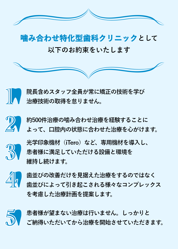 松木歯科医院はマウスピース特化型歯科クリニックとして以下のお約束をいたします